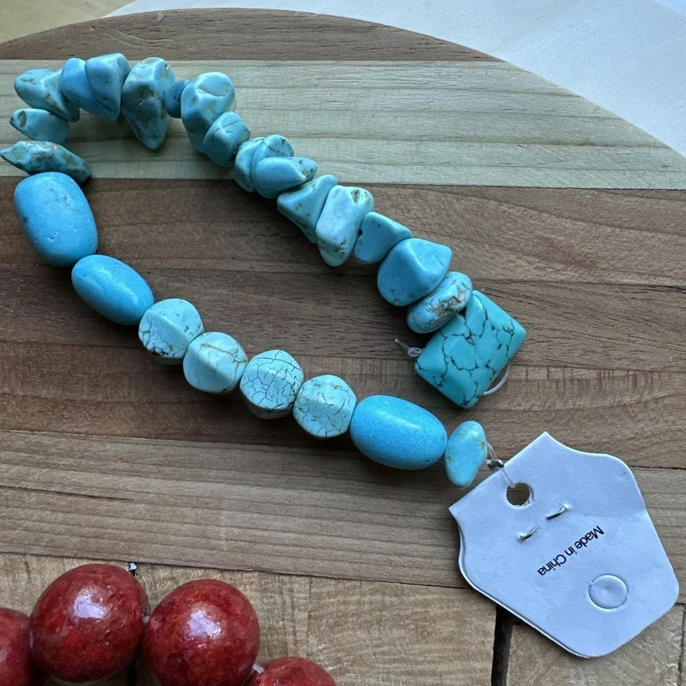 Lapidary Stone Beads 4 Strand Lot Nephrite Jade Fossil Red Coral Blue Turquoise - Picture 12 of 12